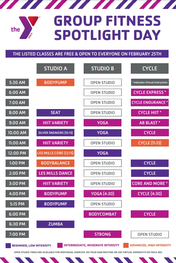 YMCA Group Fitness Day class schedule