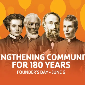 Graphic reading 'Strengthening Communities for 180 Years Founder's Day June 6' 